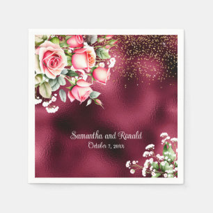 Serviette En Papier Floral Burgundy Foil et Mariage de Parties scintil