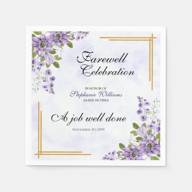 Serviette En Papier Floral Classic Élégante Fête d'adieu féminin (Devant)
