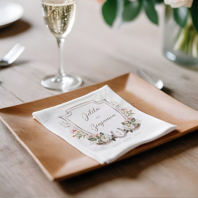 Serviette En Papier Floral Crest Western Horseshoe Monogram Mariage (Floral Crest Western Horseshoe Monogram Wedding Napkins)