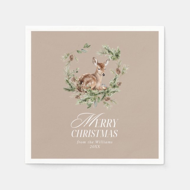 Serviette En Papier Floral Deer Élégant Joyeux Noël Moderne (Devant)