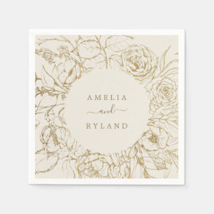 Serviette En Papier Floral doré   Mariage crème et or