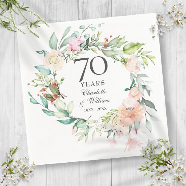 Serviette En Papier Floral du Garland rose 70e anniversaire du Mariage (Roses Garland Floral 70th Wedding Anniversary Napkins)