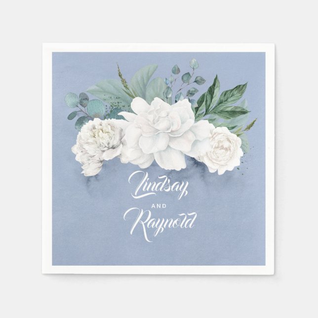 Serviette En Papier Floral Dusty Mariage bleu (Devant)