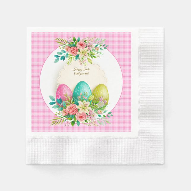 Serviette En Papier Floral Easter Eggs & Watercolor Pink Roses (Devant)