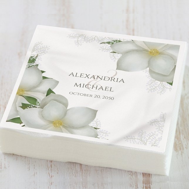 Serviette En Papier Floral Elegant Aquarelle Blanc Magnolia Flower (Créateur téléchargé)