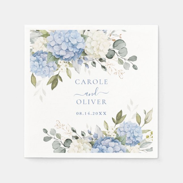 Serviette En Papier Floral Elegant Blue Hydrangea Mariage de verdure (Devant)
