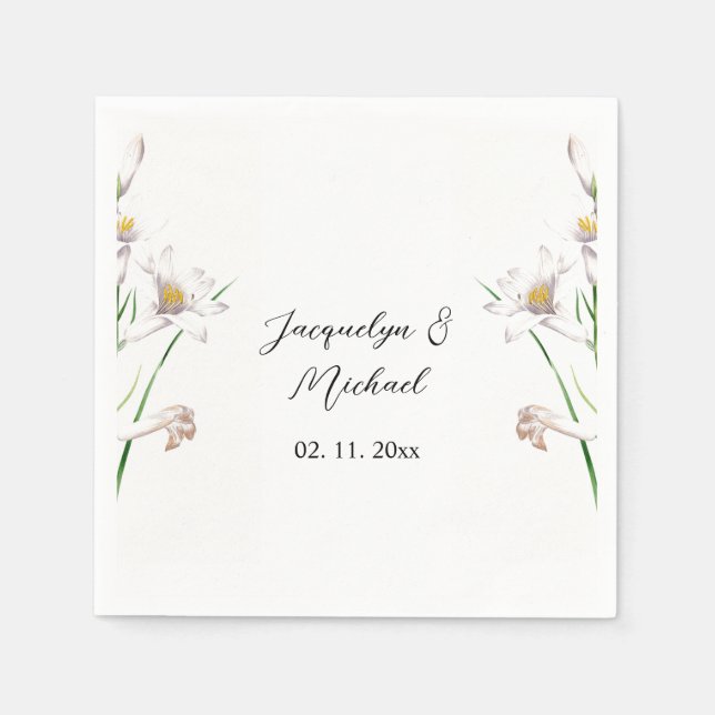 Serviette En Papier Floral Elegant Chic Cute Calligraphie Ajouter Nom (Devant)