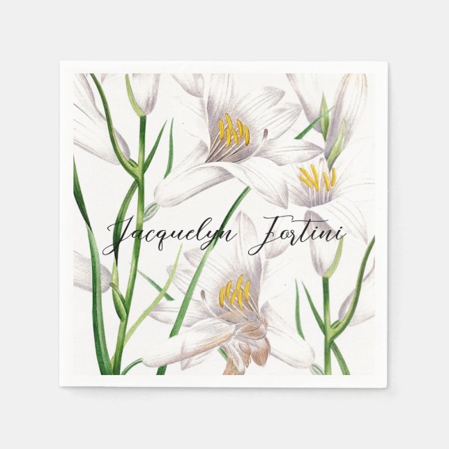 Serviette En Papier Floral Elegant Chic Cute Calligraphie Ajouter Nom (Devant)