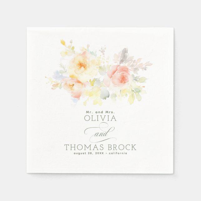 Serviette En Papier Floral Élégant Mariage d'été (Devant)