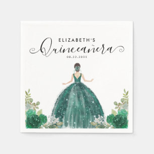 Serviette En Papier Floral Emerald Green Princess Robe Quinceanera