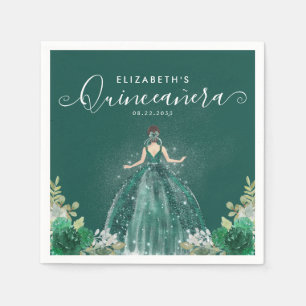 Serviette En Papier Floral Emerald Green Princess Robe Quinceanera