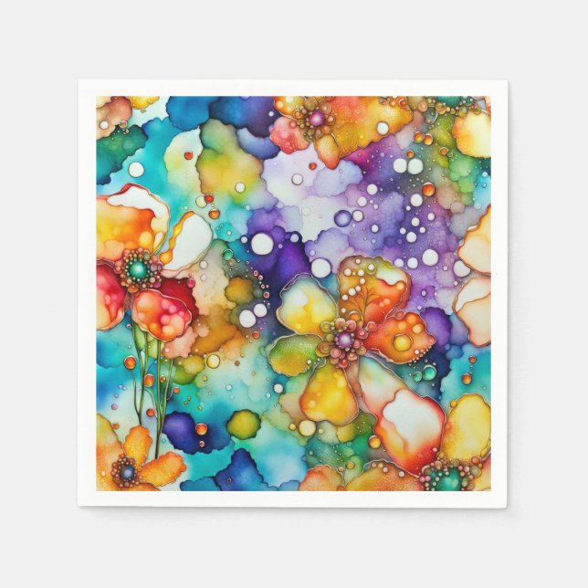 Serviette En Papier Floral et bulles Abstraites (Devant)