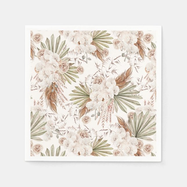 Serviette En Papier Floral et plumes de Bohème (Devant)