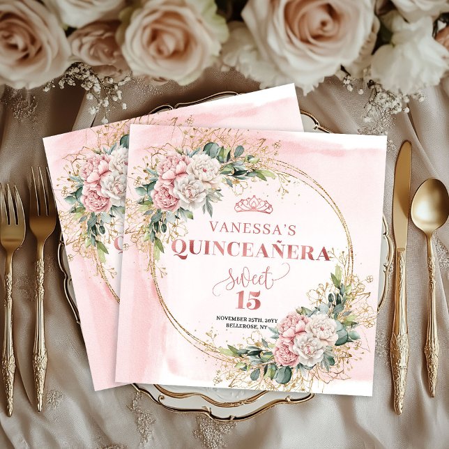 Serviette En Papier Floral Eucalyptus Napkins in Blush Pink for Quince (Floral Eucalyptus Napkins in Blush Pink for Quince)