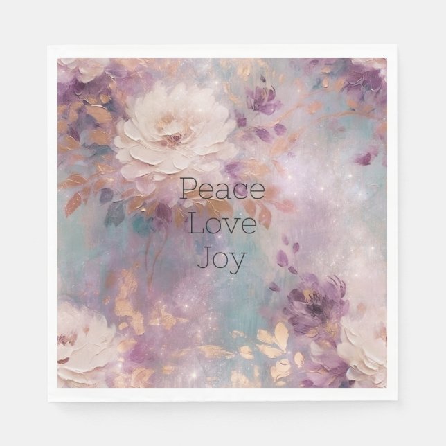 Serviette En Papier Floral féminin violet bleu et or (Devant)