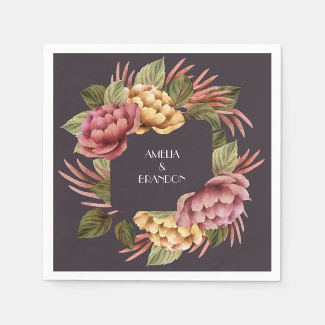 Serviette En Papier Floral foncé et humide (Devant)