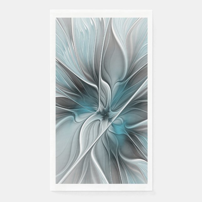 Serviette En Papier Floral Fractal Moderne Fleur Abstrait gris bleu (Devant)