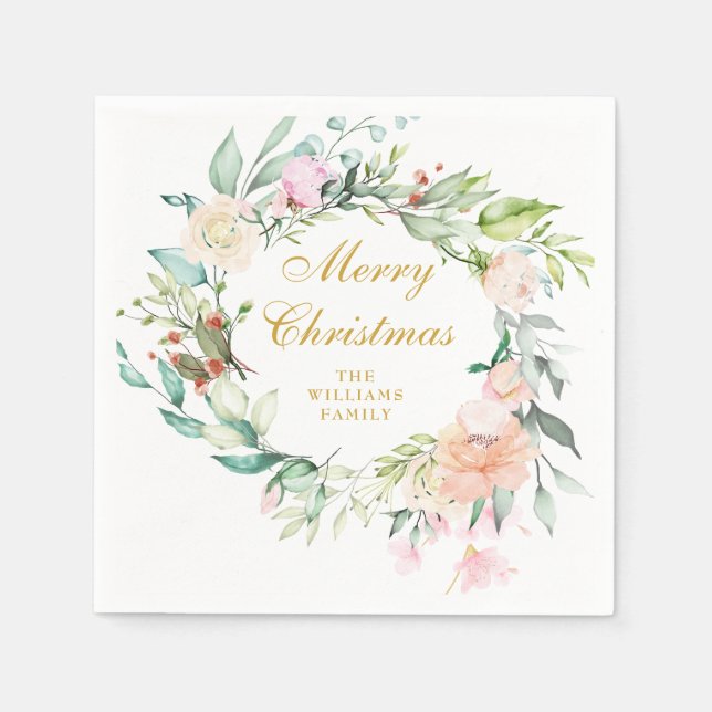 Serviette En Papier Floral Garland Joyeux Noël Fête (Devant)