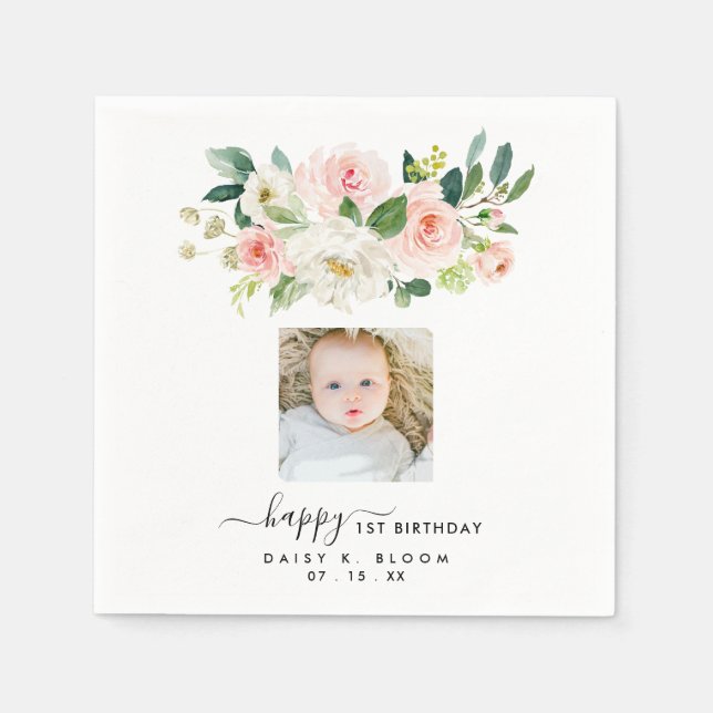 Serviette En Papier Floral Girl Photo Premier anniversaire (Devant)