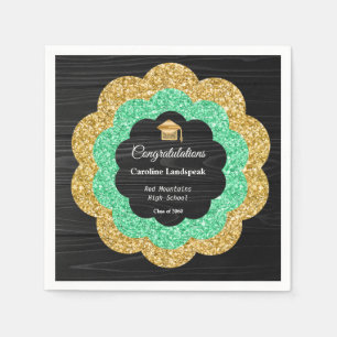 Serviette En Papier Floral Green Gold Graduation