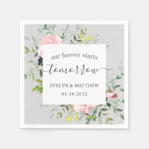 Serviette En Papier Floral Gris Rose Pour Jamais Commence Demain Répét
