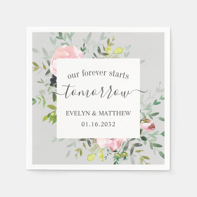 Serviette En Papier Floral Gris Rose Pour Jamais Commence Demain Répét (Devant)