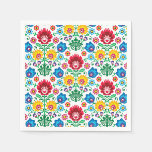 Serviette En Papier Floral Heart Folk Art Motif