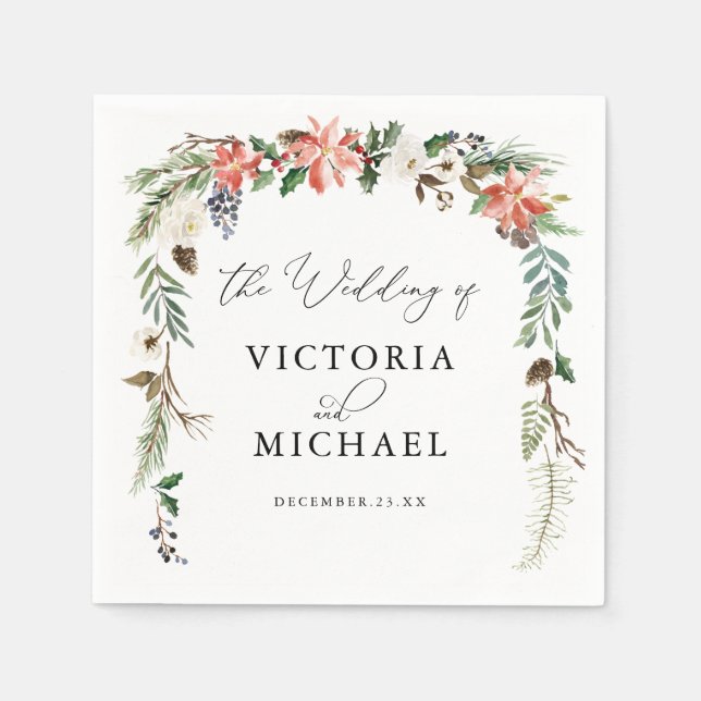 Serviette En Papier Floral hivernal rustique | Mariage de Noël (Devant)