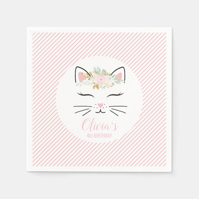 Serviette En Papier Floral Kitten Anniversaire Fête serviettes kitch v (Devant)