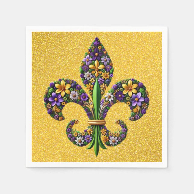 Serviette En Papier Floral Mardi Gras fleur de lis (Devant)