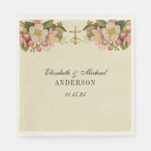 Serviette En Papier Floral mariage Crucifix Vintage Fleurs de cerises