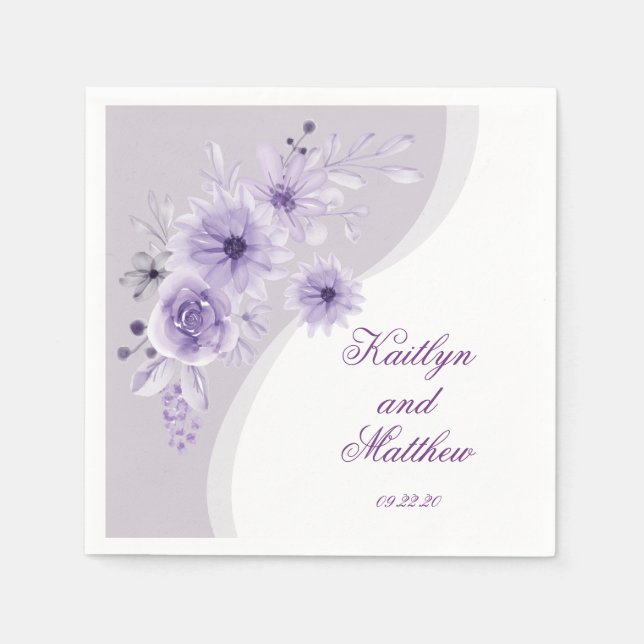Serviette En Papier Floral Mariage violet classique (Devant)