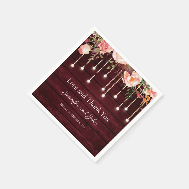 Serviette En Papier Floral Maroon en bois Mariage rustique (Coin)
