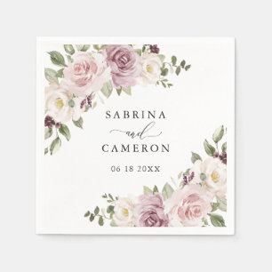 Serviette En Papier Floral Mauve Blush Green Mariage personnalisé