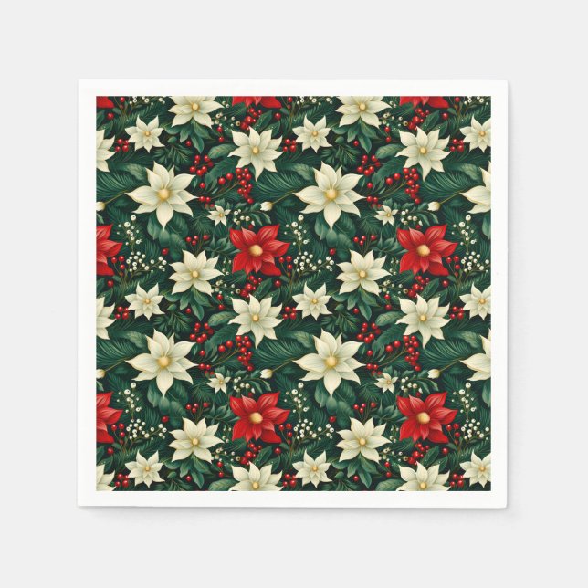 Serviette En Papier Floral Motif de Noël (Devant)