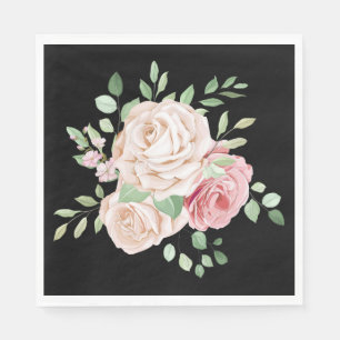 Serviette En Papier Floral Noir Blush rose Élégant Rose