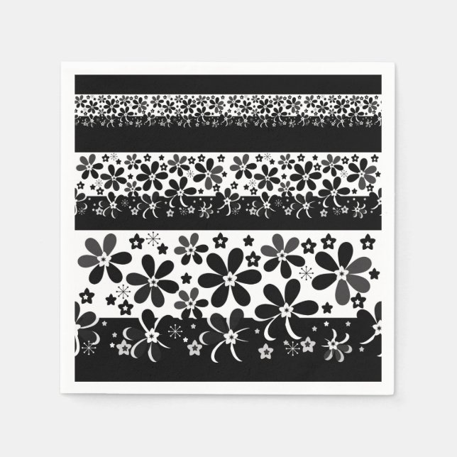 Serviette En Papier Floral noir et blanc (Devant)