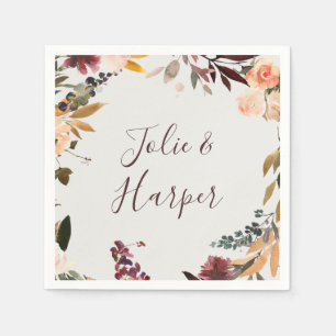 Serviette En Papier Floral Orange Bourgogne   Serviettes Mariages beig