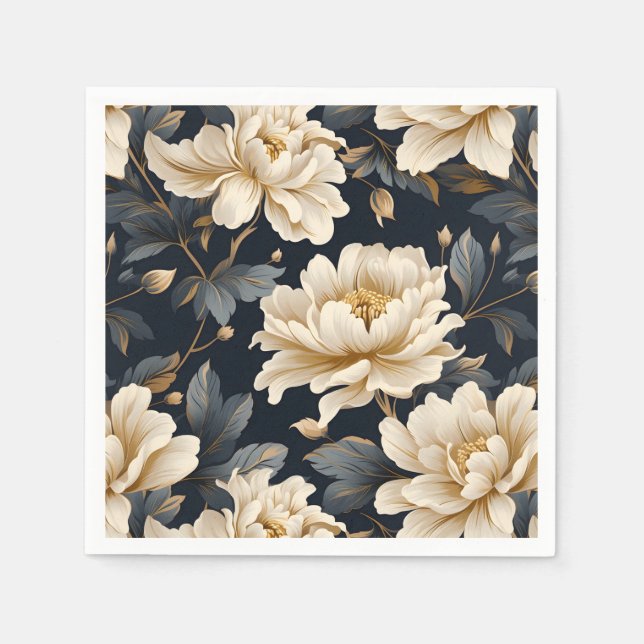 Serviette En Papier Floral Peony Élégant Moderne (Devant)