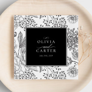 Serviette En Papier Floral Périwinkle Élégant Mariage noir