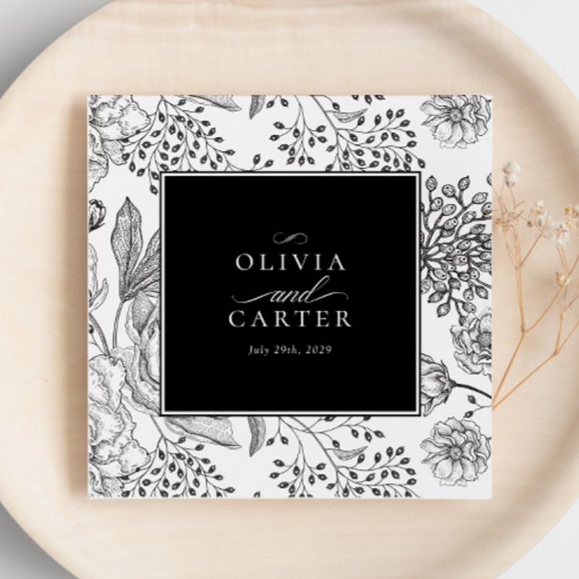 Serviette En Papier Floral Périwinkle Élégant Mariage noir (Créateur téléchargé)