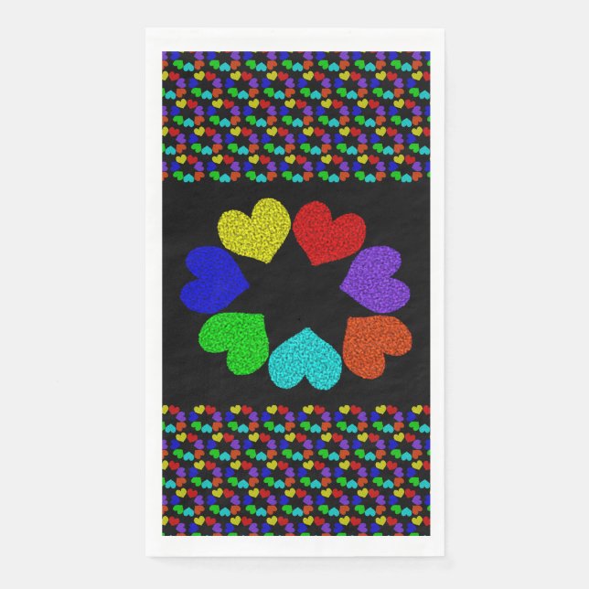 Serviette En Papier Floral Rainbow Love Hearts (Devant)