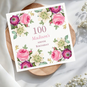 Serviette En Papier Floral rose 100e anniversaire