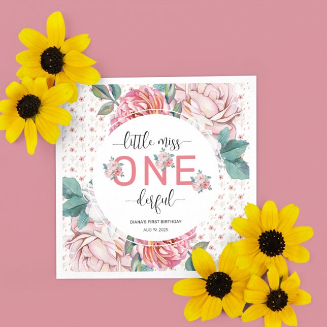 Serviette En Papier Floral rose 1er anniversaire (Créateur téléchargé)