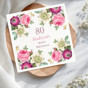 Serviette En Papier Floral rose 80e anniversaire