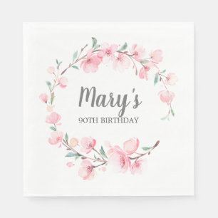Serviette En Papier Floral rose 90e anniversaire