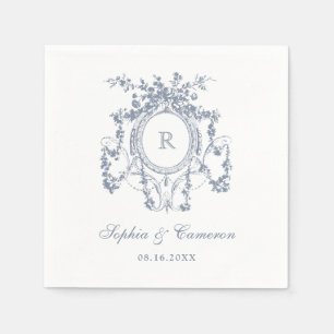 Serviette En Papier Floral Rose Crest Vintage Mariage bleu