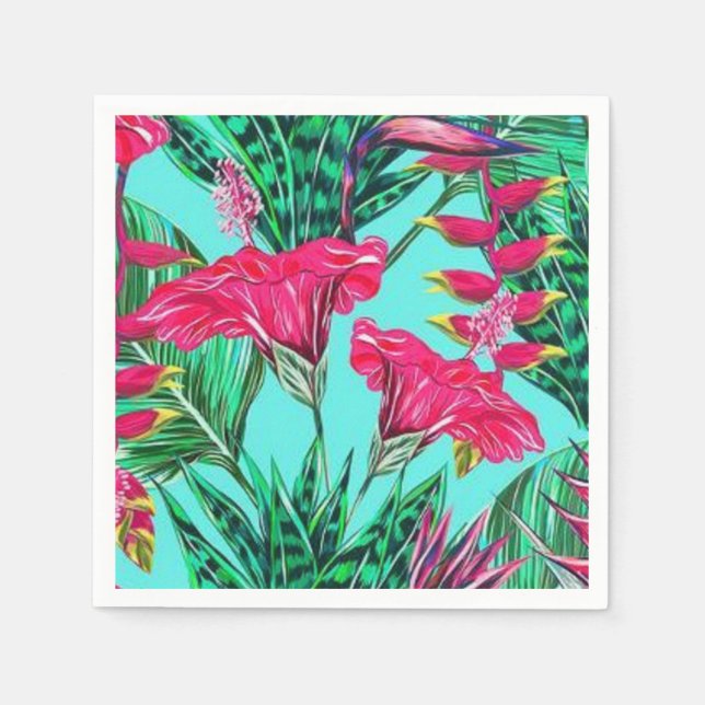 Serviette En Papier Floral rose et Turquoise (Devant)