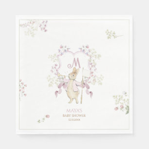 Serviette En Papier Floral rose Pierre le lapin Monogramme Baby shower