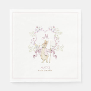 Serviette En Papier Floral rose Pierre le lapin Monogramme Baby shower